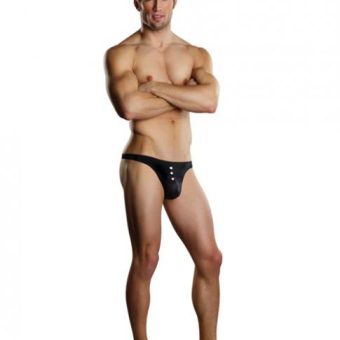 Male power e-z access button thong large/x large - black