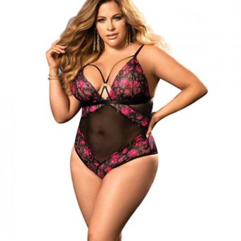 Demi Cup Lace & Mesh Teddy Black/hot Pink 1x/2x