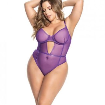 Underwire Sheer Mesh Teddy W/adjustable Straps & Crotch Closure Orchid 1x/2x