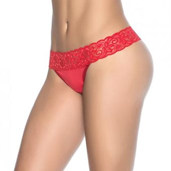 Lace Trim Thong Red Md