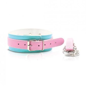 Nobu Fetish Choker & Leash Set - Pink/blue