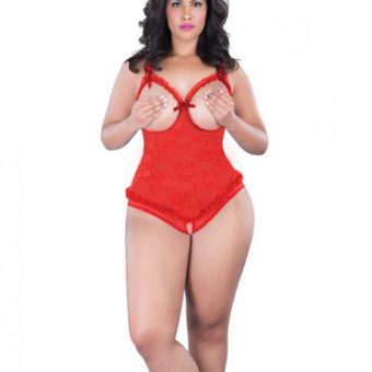 Lace Open Cup Crotchless Teddy Red One Size Queen