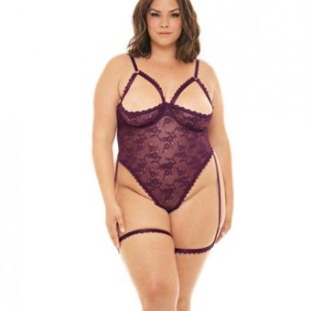 Elayne Open Shelf Cup Teddy W/garter Stays Patent Purple 1x/2x