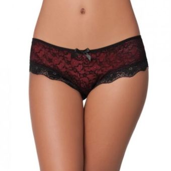 Cage Back Lace Panty Black Red S/M