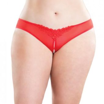 Crotchless Thong Panty with Pearls Red 3X/4X