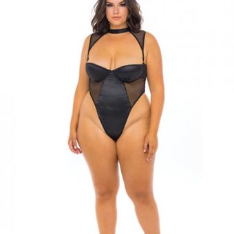 Josephine High Leg Teddy W/removable Fishnet Collared Harness Black 4x