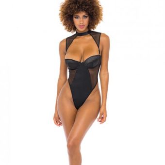 Josephine High Leg Teddy W/removable Fishnet Collared Harness Black Lg