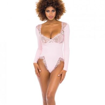Maria Ribbed Knit & Lace Teddy Crystal Rose Lg