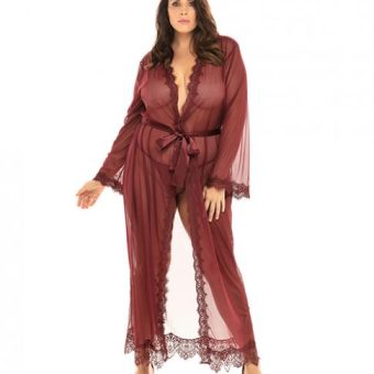 Provence Eyelash Lace Floor Length Robe Zinfandel 1x/2x