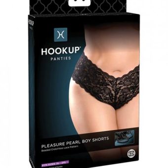 Hookup Panties Pleasure Pearl Boy Shorts Black Xl-xxl