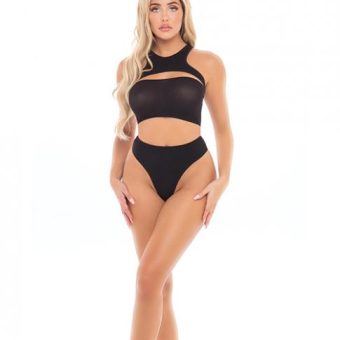 Pink Lipstick Divine Bandeau, Harness Top, & High Waist Thong Black O/s