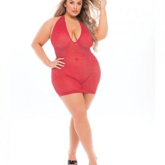 Pink Lipstick Love Bite Plunge Halter Dress (fits Up To 3x) Red Qn