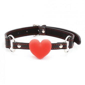 Plesur Heart Ball Gag W/red Hearts - Black