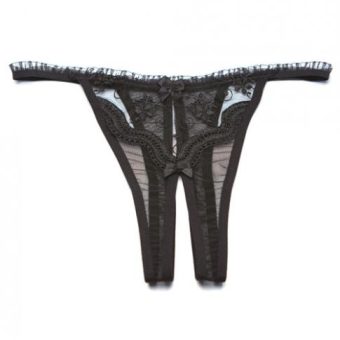 Scalloped Embroidery Crotchless Panty Black O/S