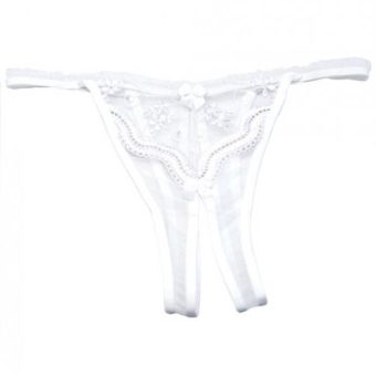 Scalloped Embroidery Crotchless Panty White O/S