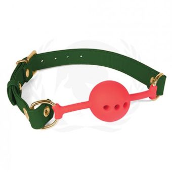 Spartacus Silicone Ball Gag W/green Pu Straps - 46 Mm