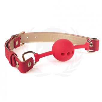Spartacus Silicone Ball Gag W/red Gold Pu Straps - 46 Mm