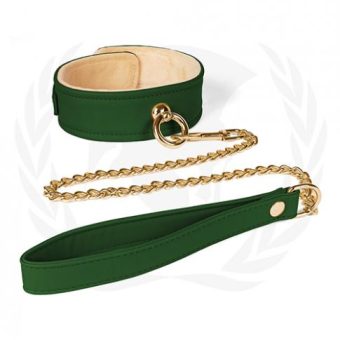 Spartacus Plush Lined Pu Collar & Chained Leash - Green