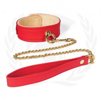 Spartacus Plush Lined Pu Collar & Chained Leash - Red