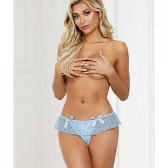 Satin Jacquard Dot Mesh Skirted Panty Blue Lg