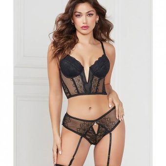 Stretch Lace Cropped Bustier & Cheeky Panty Black Sm