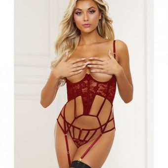 Super Sexy Bustier W/g-string Wine O/s