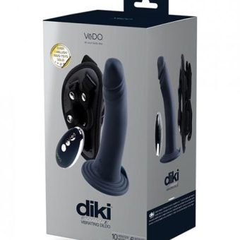 Vedo Diki Rechargeable Vibrating Dildo W/harness - Just Black