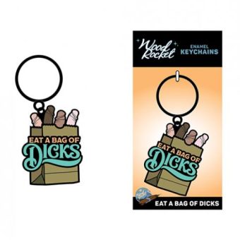 Wood Rocket Eat A Bag Of Dicks Keychain - Tan