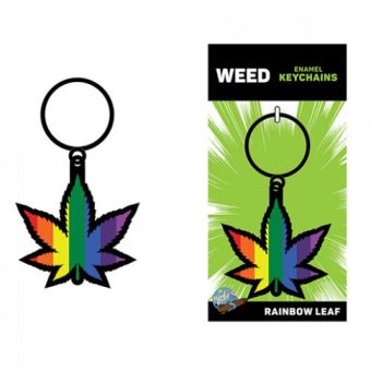 Wood Rocket Rainbow Leaf Keychain - Rainbow