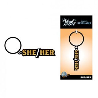 Wood Rocket She/her Keychain - Black/gold