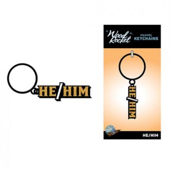Wood Rocket He/him Keychain - Black/gold