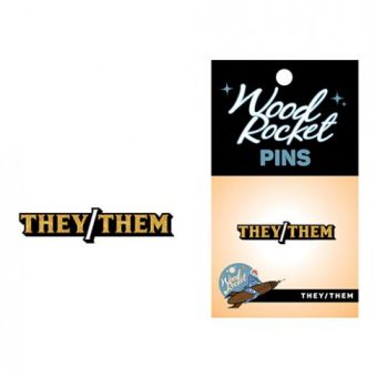 Wood Rocket They/them Pin - Black/gold