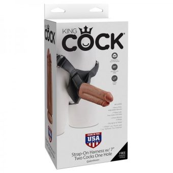 King Cock Strap-on Harness W/7in 2 Cocks 1 Hole Tan