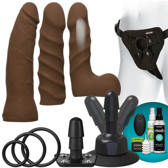 Vac-U-lock Vibrating Dual Density Starter Set with Wireless Remote - Brown