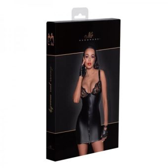 Noir Handmade Powerwetlook Mini Dress With Lace Chest And 2-way Zipper L