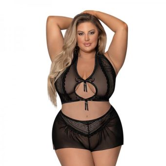 Magic Silk Modern Romance Haltr & Tap Panty Black Queen Size