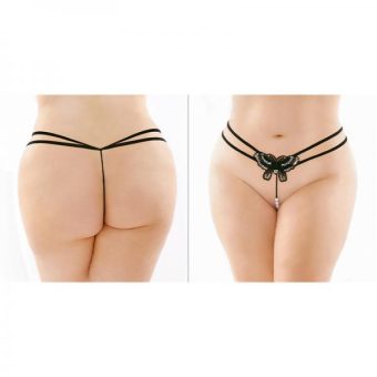 Zinnia Sequin Butterfly Strappy Pearl G-string Black Queen