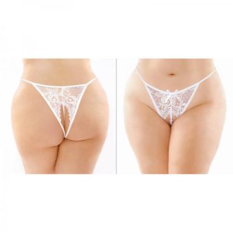 Calla Crotchless Lace Pearl Panty White Queen