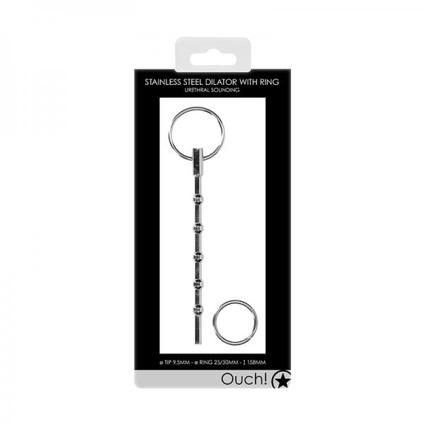 Ouch! Urethral Sounding - Metal Dilator With Ring - Beaded - 9.5 Mm