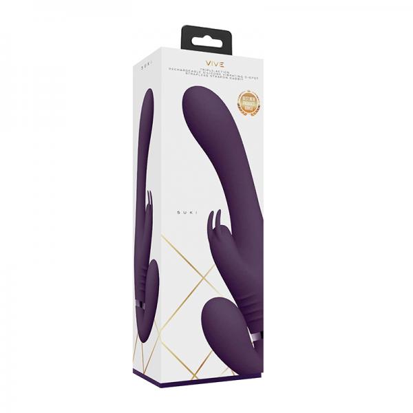 Vive Suki Rechargeable Triple Motor Pulse-wave Vibrating Silicone Strapless Strap-on Purple