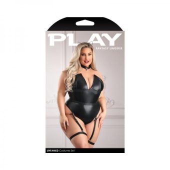 Fantasy Lingerie Play Untamed Structured Wetlook Teddy With Snap Closure, Removable Leg Garters & He