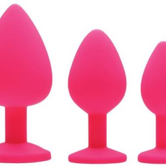 Frisky Pink Pleasure 3 Piece Silicone Anal Plugs with Gems