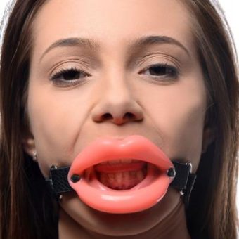 Sissy Mouth Gag Pink Silicone Lips Black Strap