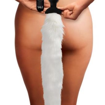 Remote Control White Vibrating Fox Tail Anal Plug