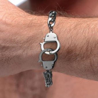 Cuff Him Handcuff Bracelet Stainless Steel Silver