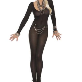 Sheer Long Sleeves Bodystocking Black O/S