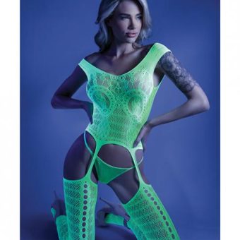Glow Supersonic Mosaic Bodystocking Neon Green O/s