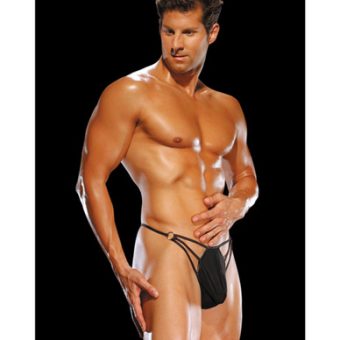 Male power g-string w/straps and rings large/x large - black