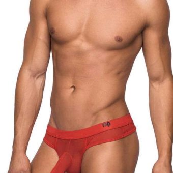 Male Power Hose Mesh Thong Red L/XL