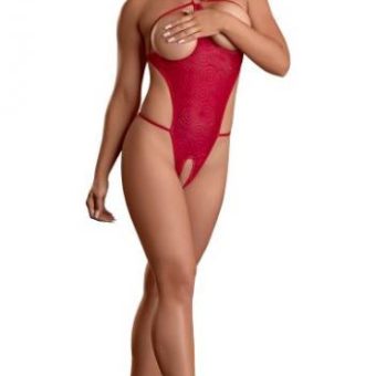 Hypnotic Swirl Cupless & Crotchless Teddy Red Medium